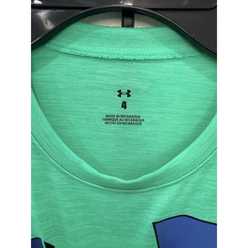 Boys Under Armour 2-Piece Athletic Shorts Set Size 4 Green Black Logo Outfit NWT - Picture 2 of 3